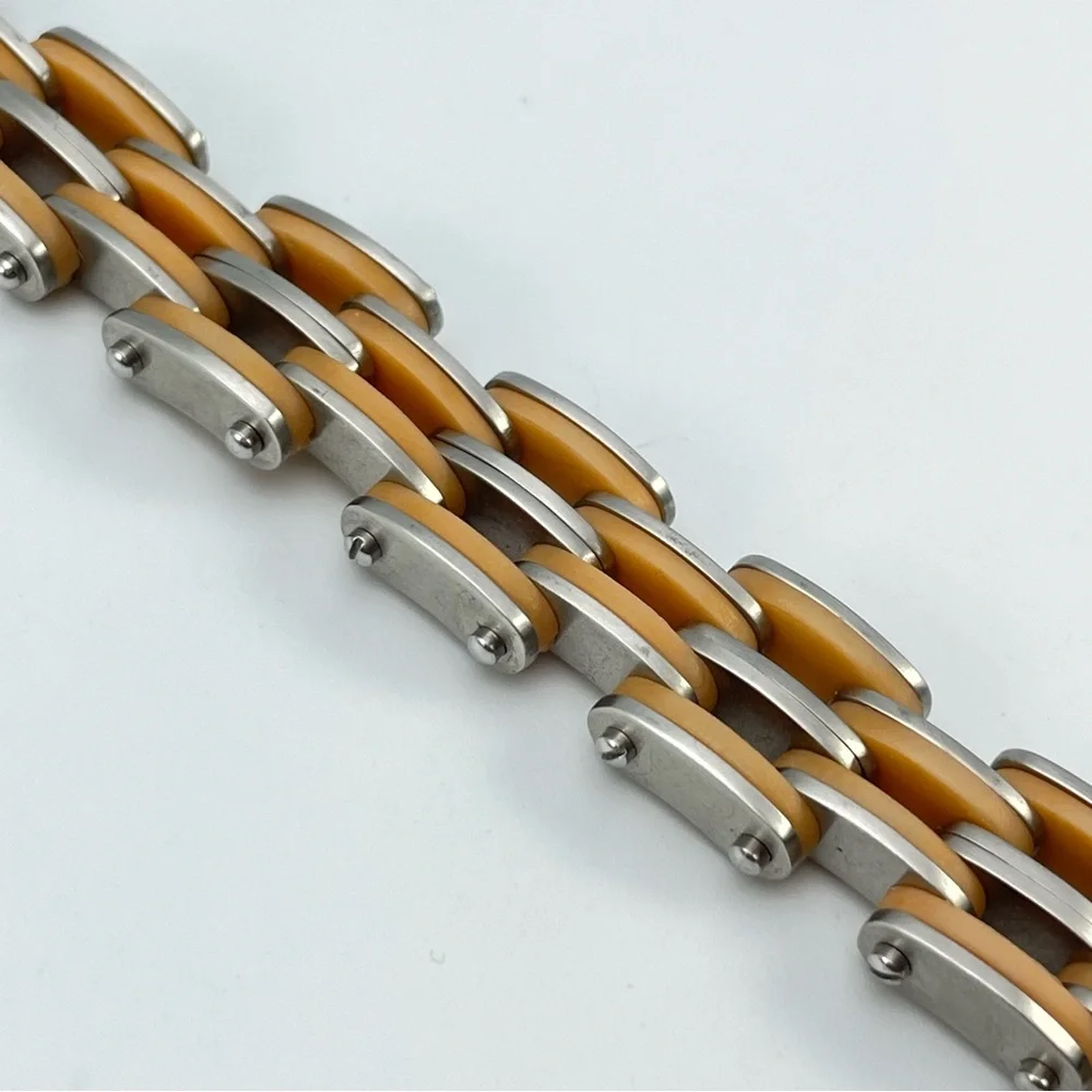 Piero Magli Stainless Steel and Silicone Tan Link Men’s Bracelet
